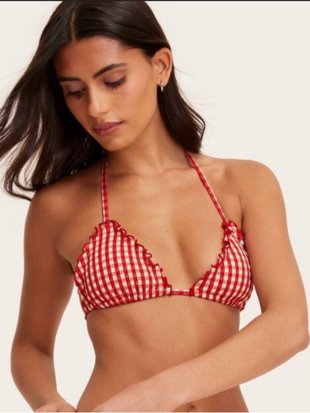 Parke x Target Lettuce Edge Triangle Bikini Top Red Gingham Medium